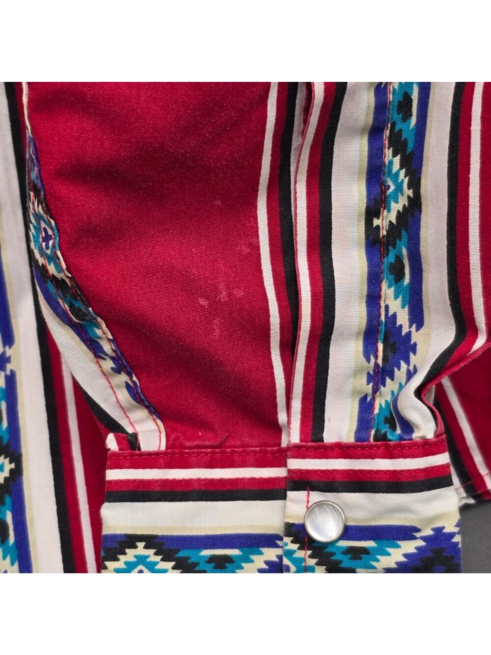 VTG High Noon Western Pearl Snap Shirt Large Tall Blue Navajo Print Southwestern - Picture 9 of 16